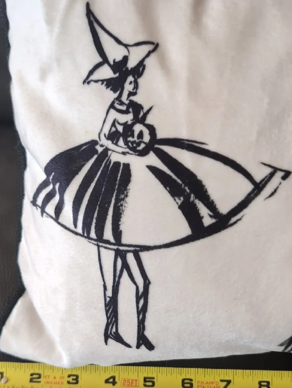 Decorative Black and White Dance Motif Witch 🧹 Pillow -